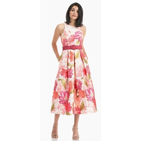 Kay Unger LIBERTY TEA LENGTH DRESS in Coral Reef/Multi NWOT Size 2 - Picture 1 of 9